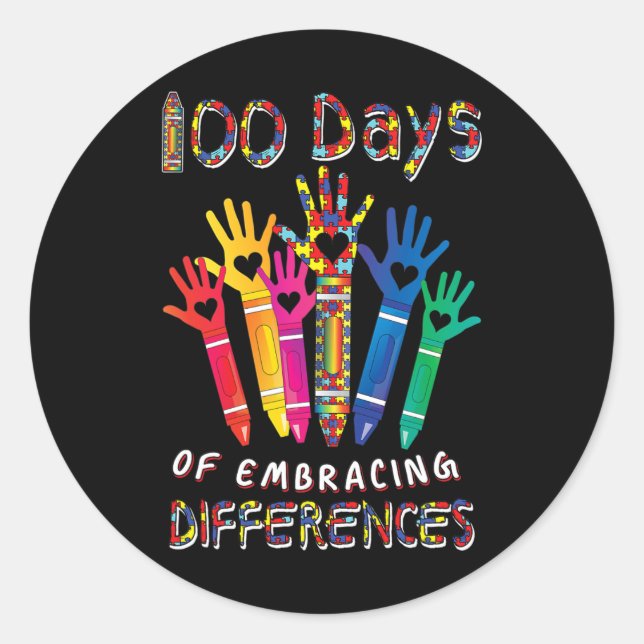 Pegatina Redonda La Conciencia Sobre El Autismo Abarca Las Diferenc (Anverso)