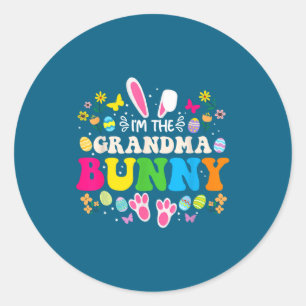 Pegatina Redonda La conejita abuela divertida pascua familia a jueg