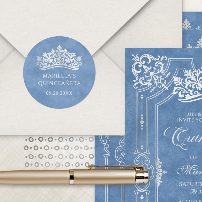 Pegatina Redonda La Corona Azul Tiara Elegante Quinceanera (Subido por el creador)