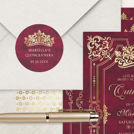 Pegatina Redonda La Corona Roja de Tiara Elegante Quinceanera