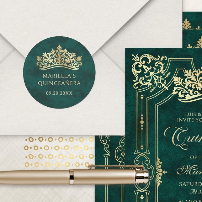 Pegatina Redonda La Corona Verde Tiara Elegante Quinceanera (Subido por el creador)