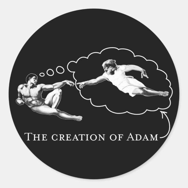 Pegatina Redonda La creación de Adán (dios) (Anverso)