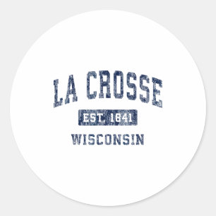 Pegatina Redonda La Crosse Wisconsin Wi Vintage Deportes Establecid
