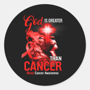 Pegatina Redonda La Cruz de León Cristiana Es Mayor Que El Cáncer
