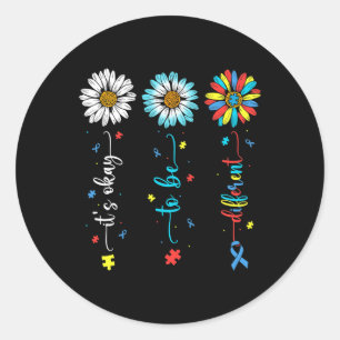 Pegatina Redonda La Daisy Flower Autism Awareness Está Bien Ser Dif