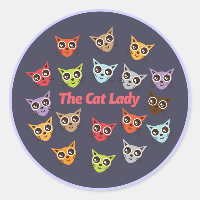 Pegatina Redonda La dama del gato (Anverso)