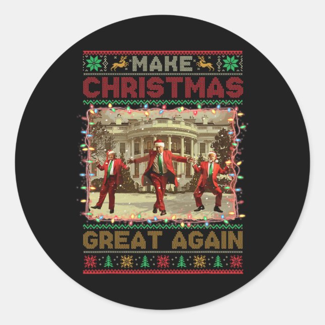 Pegatina Redonda La danza de Santa Trump vuelve a hacer grandes a l (Anverso)