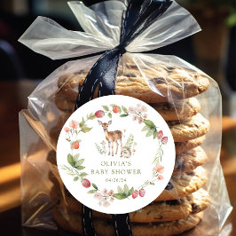 Pegatina Redonda La Delicia de la Naturaleza Baby Shower de Ciervo