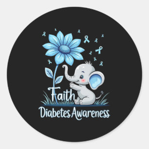 Pegatina Redonda La Diabetes Awa de la Cinta del Girasol, un elefan