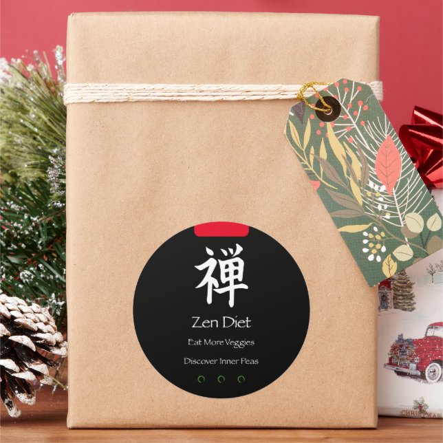 Pegatina Redonda La dieta zen come más verduras Negro BG (Vacaciones)