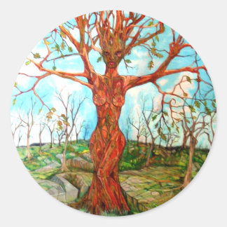 Pegatina Redonda La diosa del árbol de dryad pagano arte de la natu