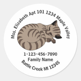 Pegatina Redonda La dirección de la casa familiar de Tan Tabby Kitt