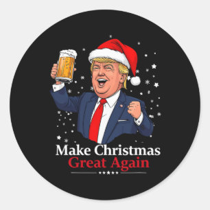 Pegatina Redonda La divertida cerveza Trump que bebe Navidades 2024