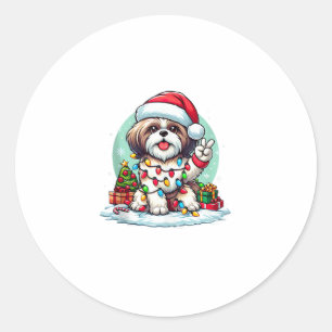 Pegatina Redonda La divertida mano de paz Shih Tzu Navidades ilumin