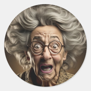 Pegatina Redonda La Divertida Vieja Dama Ai Art