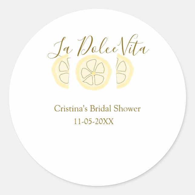Pegatina Redonda La Dolce Vita amarillo limón despedida de soltera  (Anverso)