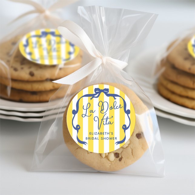 Pegatina Redonda La Dolce Vita Fiesta de Despedida de Soltera con F (La Dolce Vita Yellow Stripe Bridal Shower Classic Round Sticker)