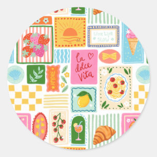 Pegatina Redonda La Dolce Vita Italiano Francés Personalizado Color