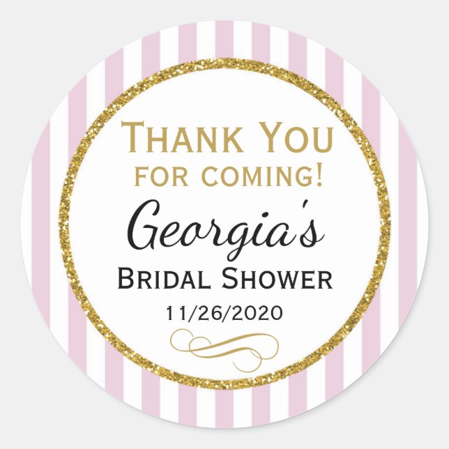 Pegatina Redonda La ducha de novia rosada Gracias Por Favorecer Las (Anverso)