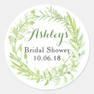 Pegatina Redonda La ducha nupcial de la guirnalda floral del verdor