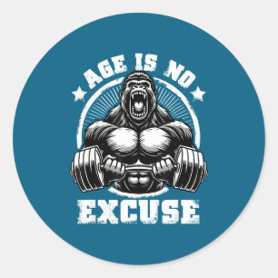 Pegatina Redonda La edad no es excusa Gorilla Pesas Gimnasio Citas 