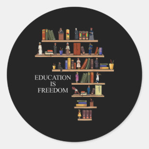Pegatina Redonda La educación es el Lector de Libros de Libertad Mo