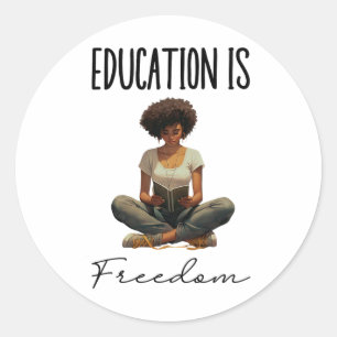 Pegatina Redonda La educación es libertad Libros de maestros negros