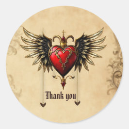 Pegatina Redonda La elegancia y el misticismo del corazón gótico