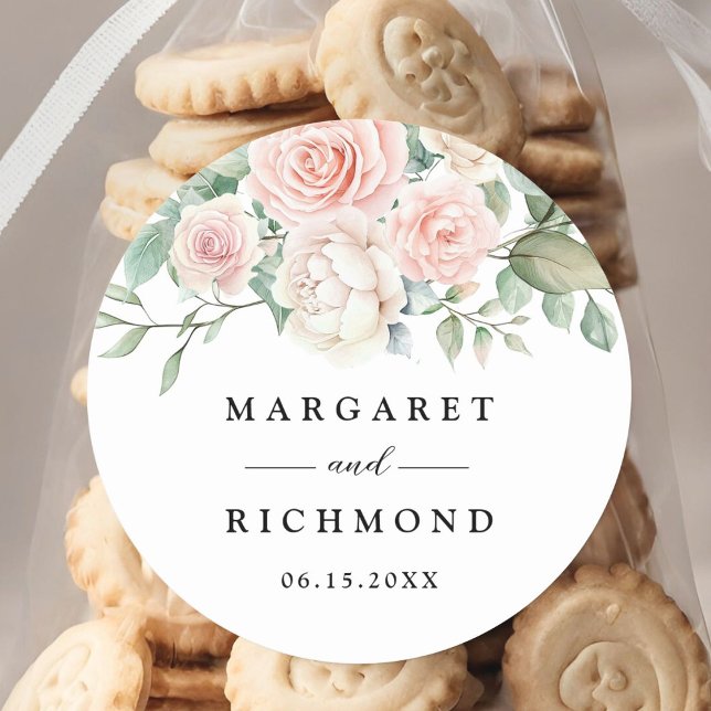 Pegatina Redonda La elegante boda de Rubor Roses Rosa (Subido por el creador)