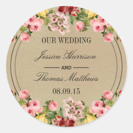 Pegatina Redonda La elegante colección de Bodas florales de época