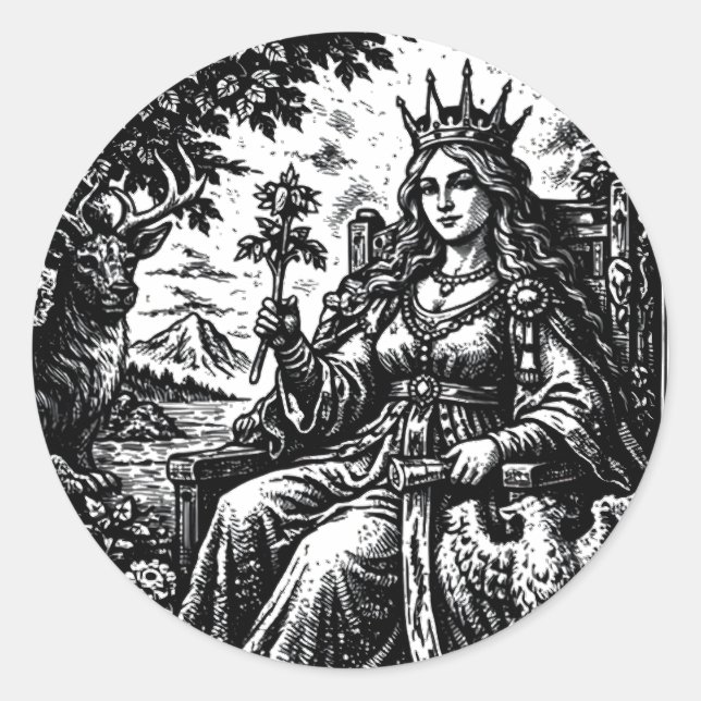 Pegatina Redonda La Emperatriz — BurnsInHell Tarot III (Anverso)