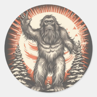 Pegatina Redonda La envergadura patriótica de Bigfoot