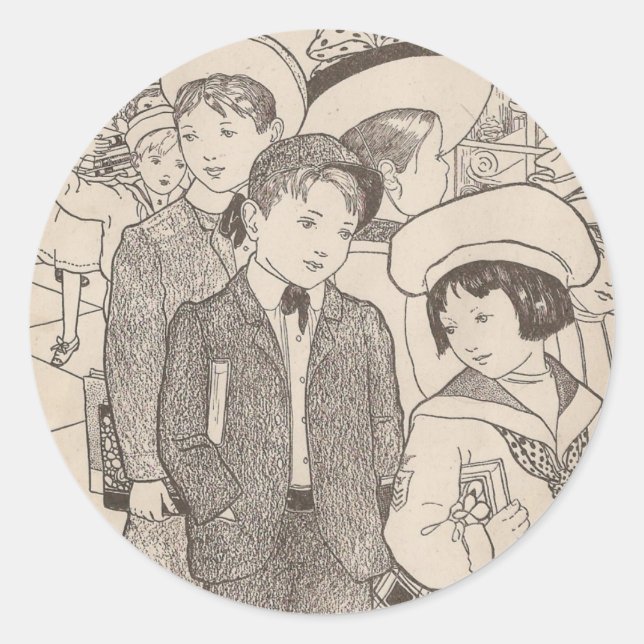 Pegatina Redonda La escuela está fuera por el día (Anverso)