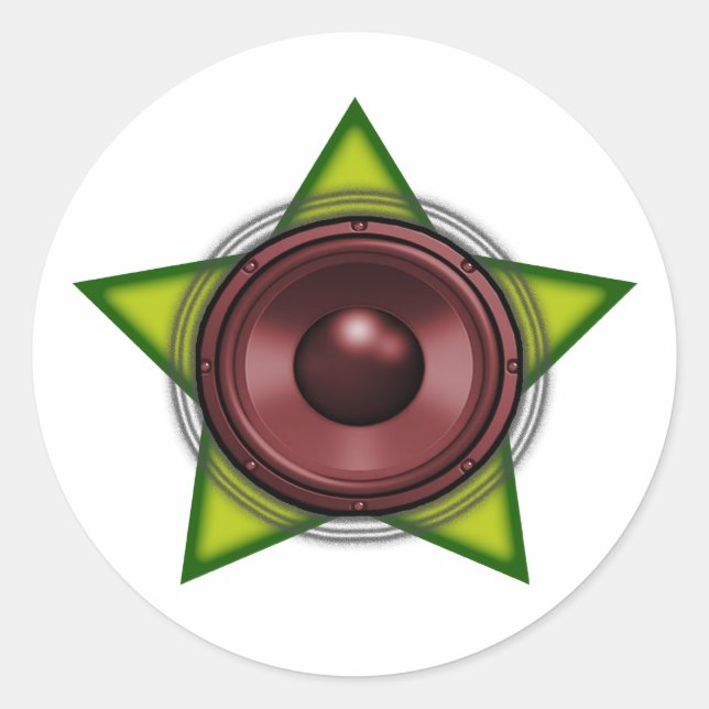 Pegatina Redonda La estrella de Woofer Rasta Dub Reggae Dubstep (Anverso)