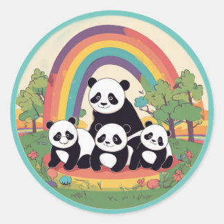 Pegatina Redonda La familia Cute Panda disfruta de la vida