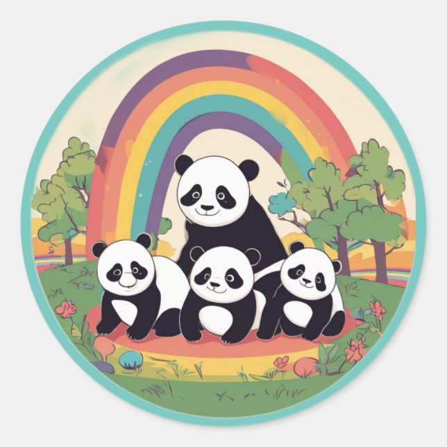 Pegatina Redonda La familia Cute Panda disfruta de la vida (Anverso)