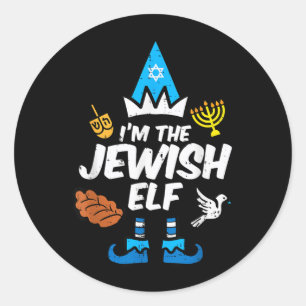Pegatina Redonda La familia de elfos judíos Hanukkah Chanukah hombr