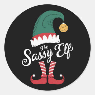 Pegatina Redonda La Familia de Elfos Sassy Coincidente Navidad Dive