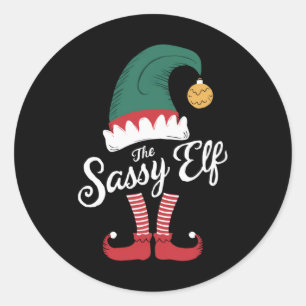 Pegatina Redonda La Familia de Elfos Sassy Coincidente Navidad Dive