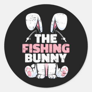 Pegatina Redonda La familia de los conejitos de pesca de Pascua que