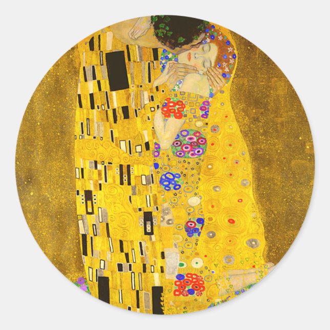 Pegatina Redonda La famosa pintura de Gustav Klimt en The Kiss. (Anverso)