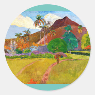 Pegatina Redonda La famosa pintura del paisaje tahitiano de Paul Ga