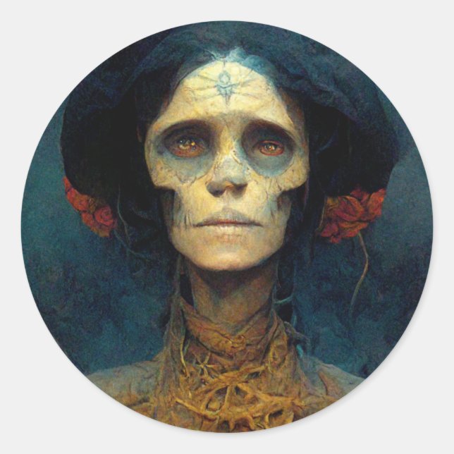 Pegatina Redonda La Fantasía de la Ciencia Ficción Gaunt Lady (Anverso)