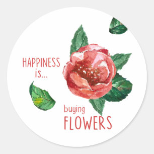 Pegatina Redonda La felicidad es comprar flores