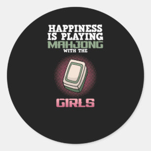 Pegatina Redonda La felicidad es jugar los juegos de Mahjong Game P
