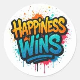 Pegatina Redonda La felicidad gana el diseño del graffiti