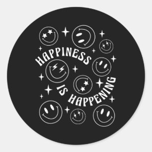 Pegatina Redonda La Felicidad Retro Está Ocurriendo Inspira Salud M