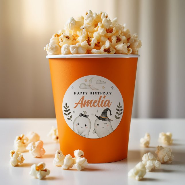 Pegatina Redonda La fiesta de cumpleaños de Halloween favorece la r (Subido por el creador)