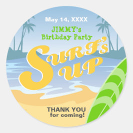 Pegatina Redonda La fiesta de cumpleaños del niño de Surf
