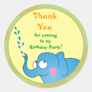 Pegatina Redonda La fiesta de cumpleaños linda del elefante le